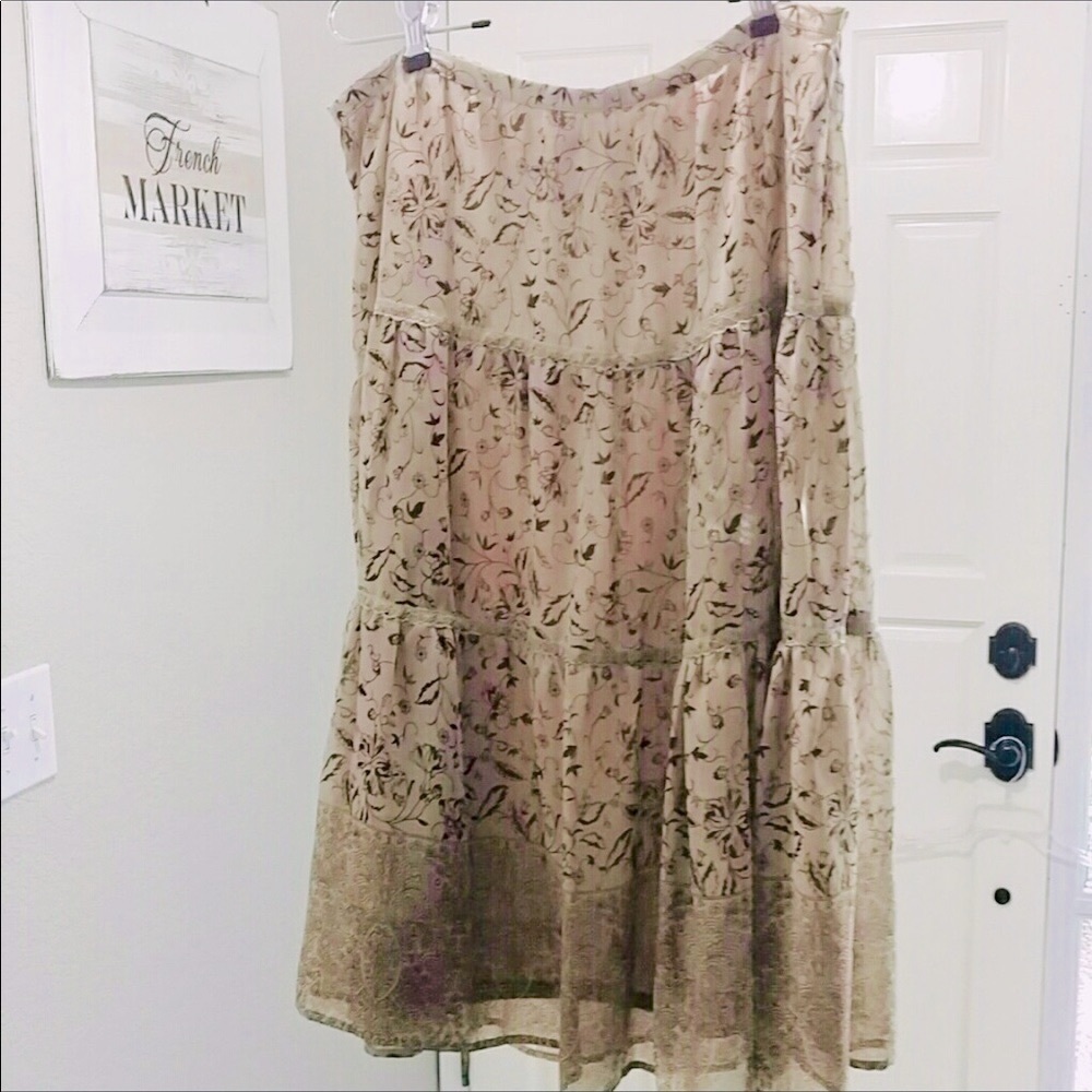 Boho Floral Leaf Gold Sparkle Lace Long Midi Skirt Christopher & Banks Size 12 - Picture 11 of 12